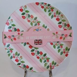 Harvest Green Studio Bamboo Strawberry Print Dinner Plates Set of 4 NEW